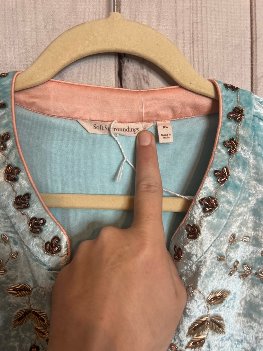 Soft Surroundings Aqua Crushed Velvet Moroccan Boho Beaded Embellished Tunic - Picture 3 of 5